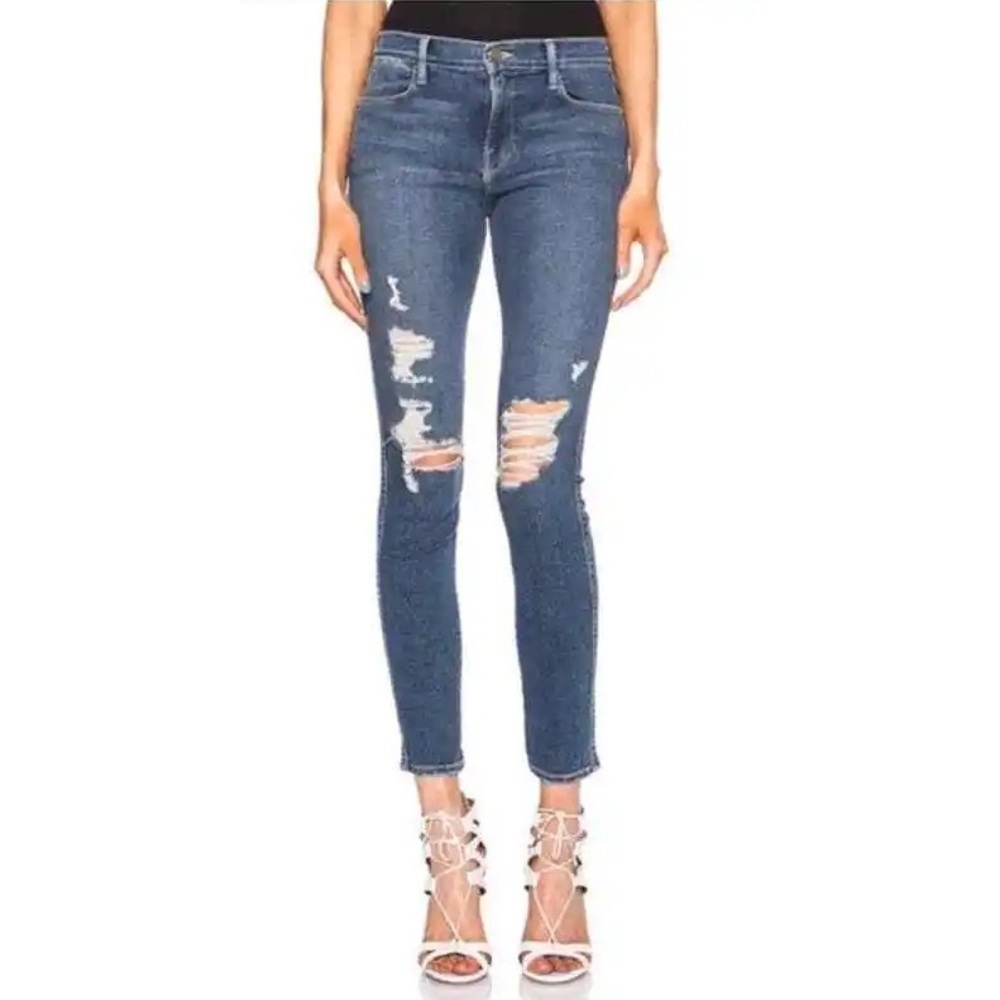 Frame Denim Le High Skinny Seeley Blue Stretch Jean Distressed LHSK899 EUC Sz 26